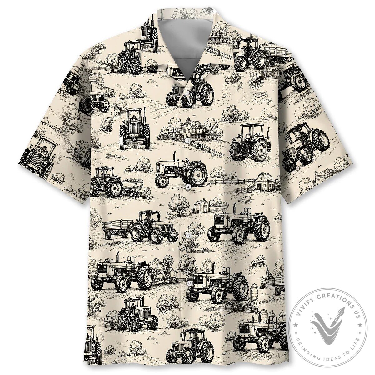 RC Farm Tractor Toile Pattern Hawaiian Shirt for Men and Women