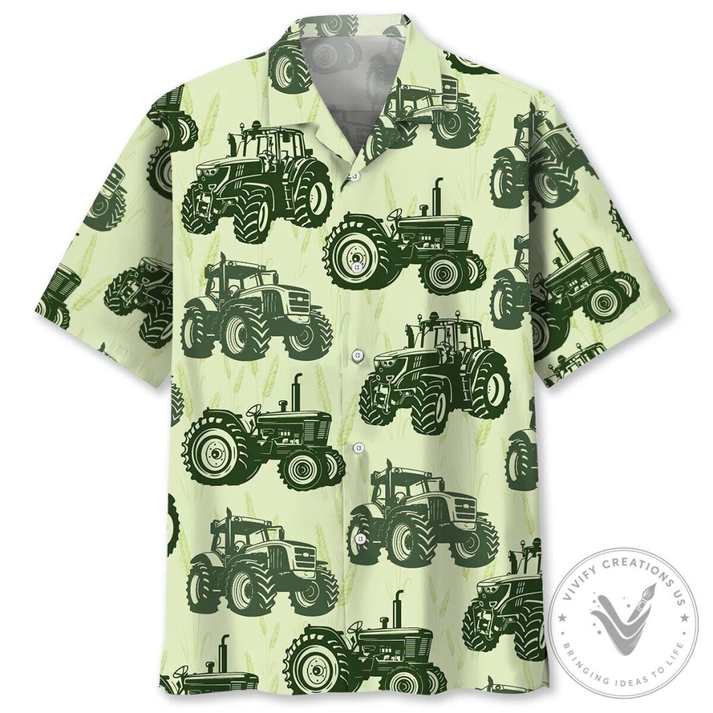 Farm Tractor Green Pattern Hawaiian Shirt Farm Tractor Green Pattern Hawaiian Shirt