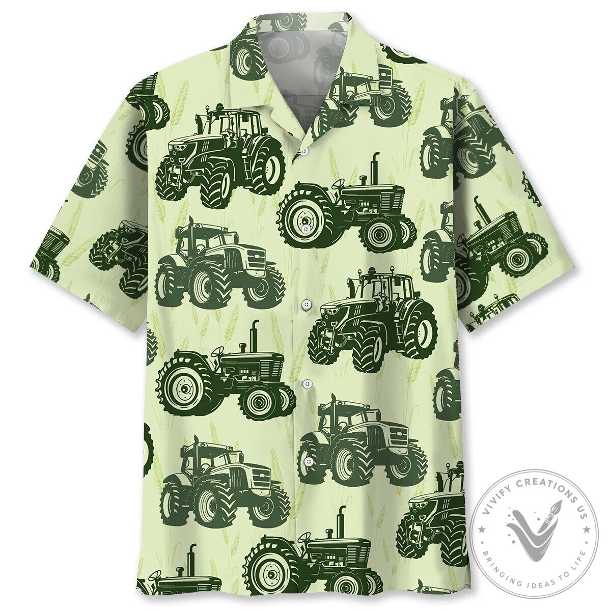 Farm Tractor Green Pattern Hawaiian Shirt