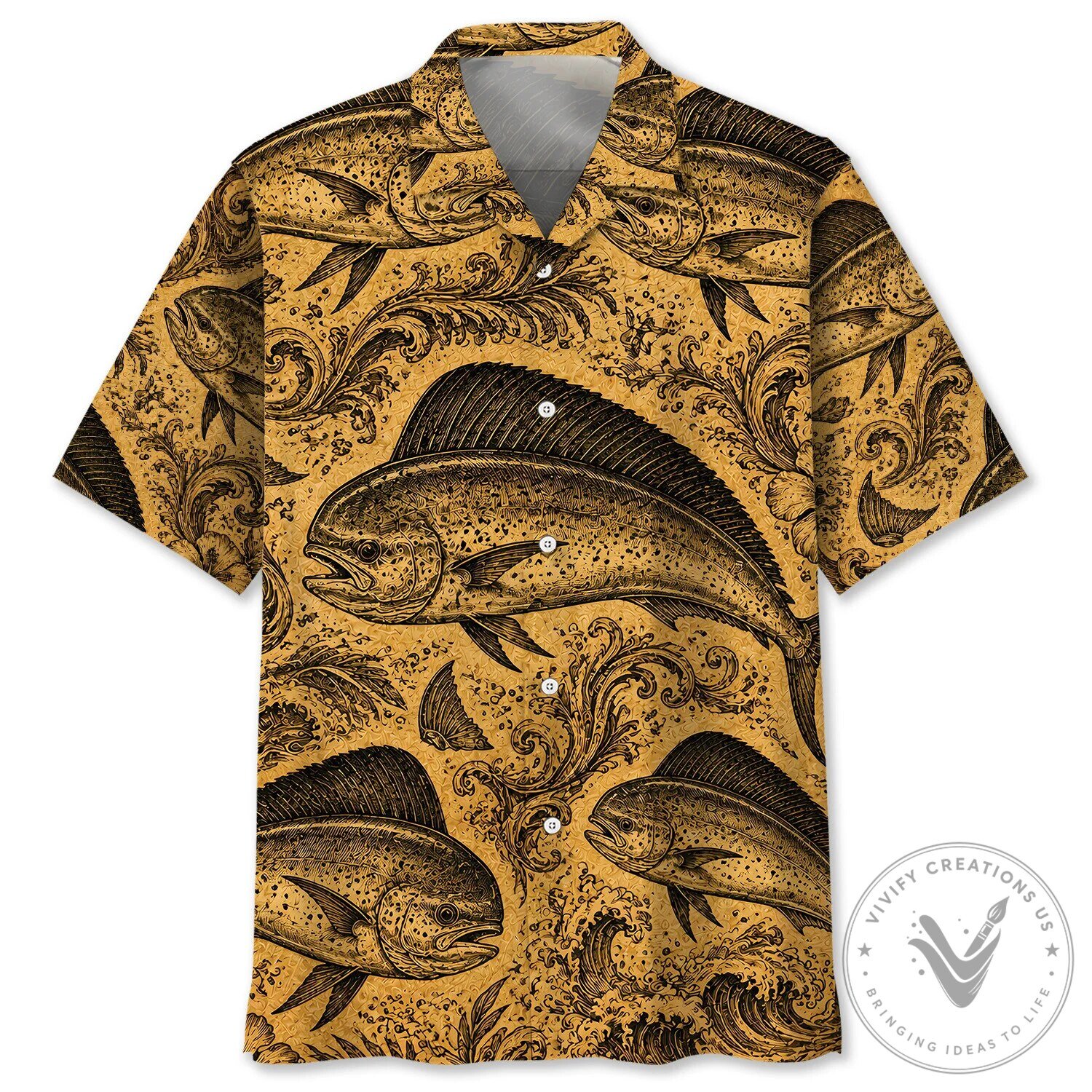 Mahi Mahi Fish Vintage Art Fishing Pattern Hawaiian Shirt