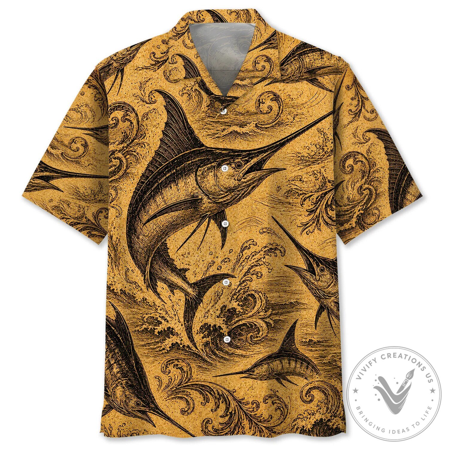Hawaiian Shirt Featuring Vintage Marlin Fishing Legend Artwork