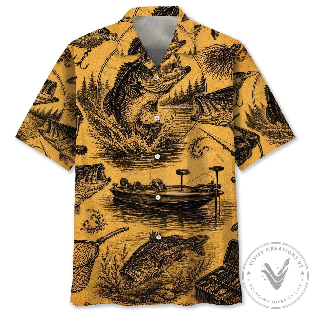 Vintage Bass Fishing Legend Art Hawaiian Shirt for Men Vintage Bass Fishing Legend Art Hawaiian Shirt for Men