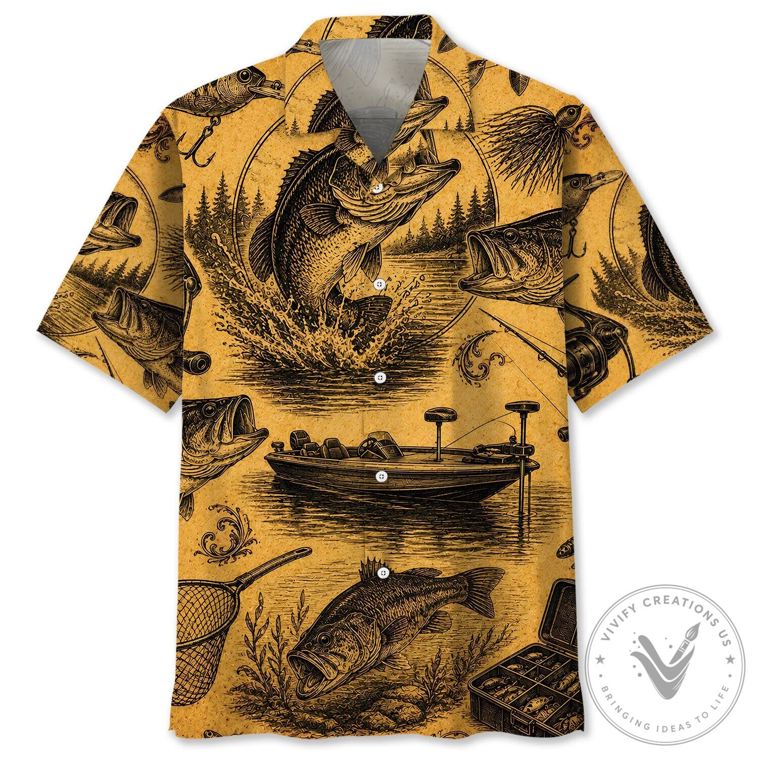 Vintage Bass Fishing Legend Art Hawaiian Shirt for Men