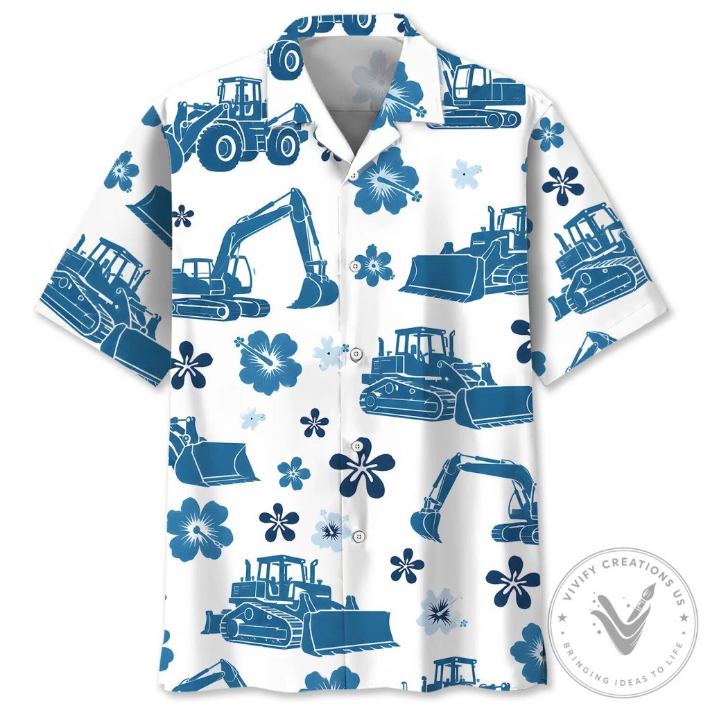 Heavy Equipment Operator Blue Hibiscus Hawaiian Shirt Heavy Equipment Operator Blue Hibiscus Hawaiian Shirt