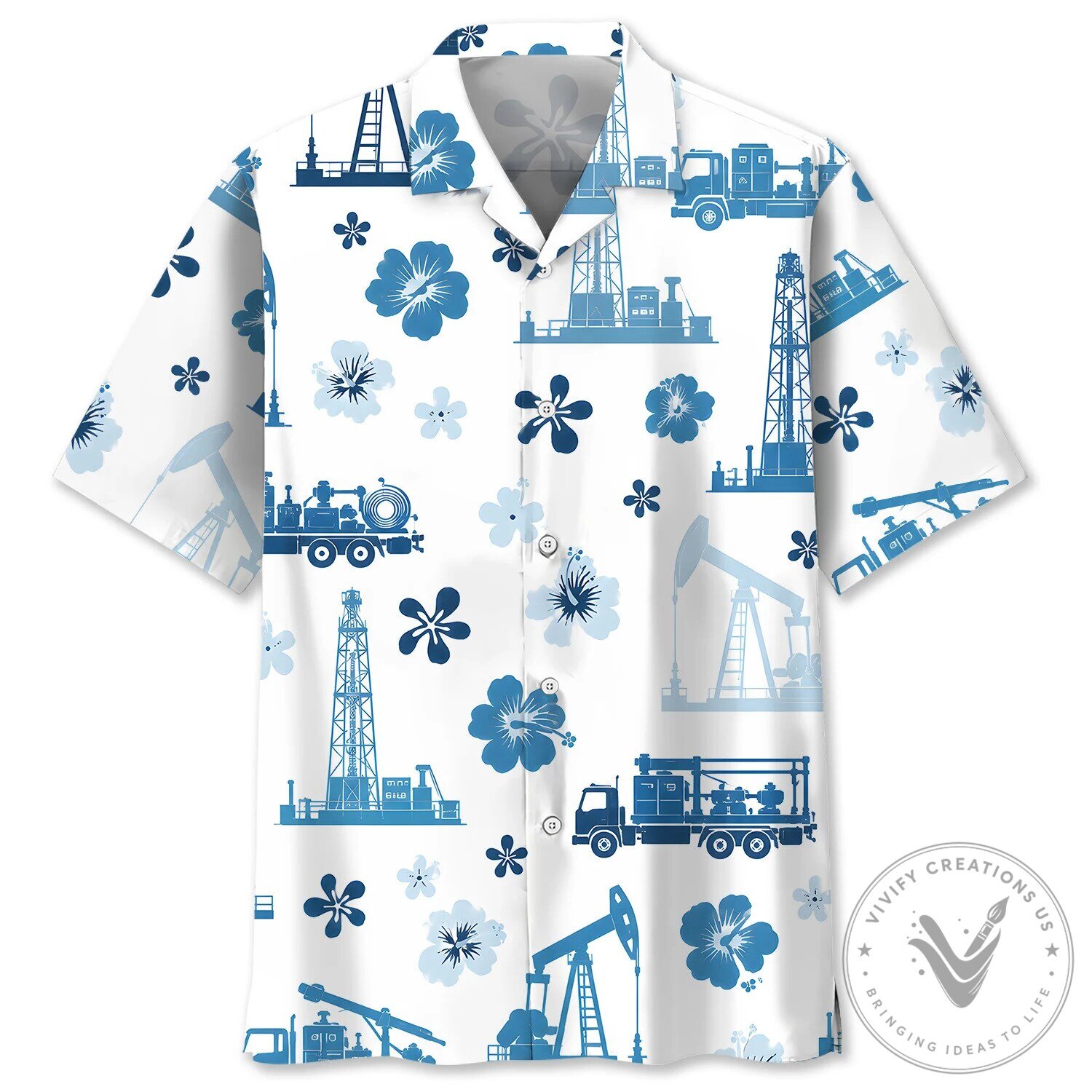 Oilfield Operator Blue Hibiscus Funny Hawaiian Shirt