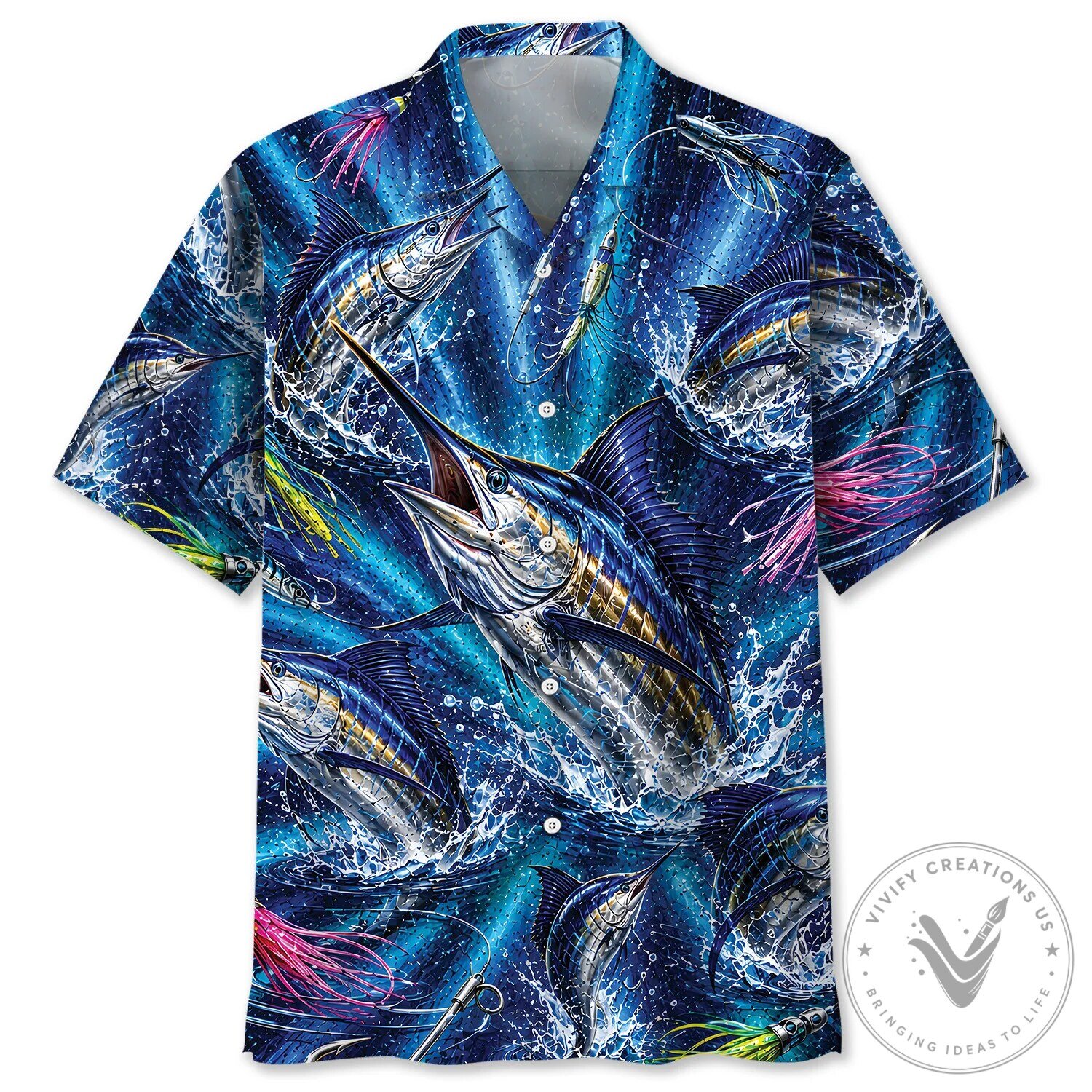Marlin Fishing Lures Ocean Waves Men's Hawaiian Shirt