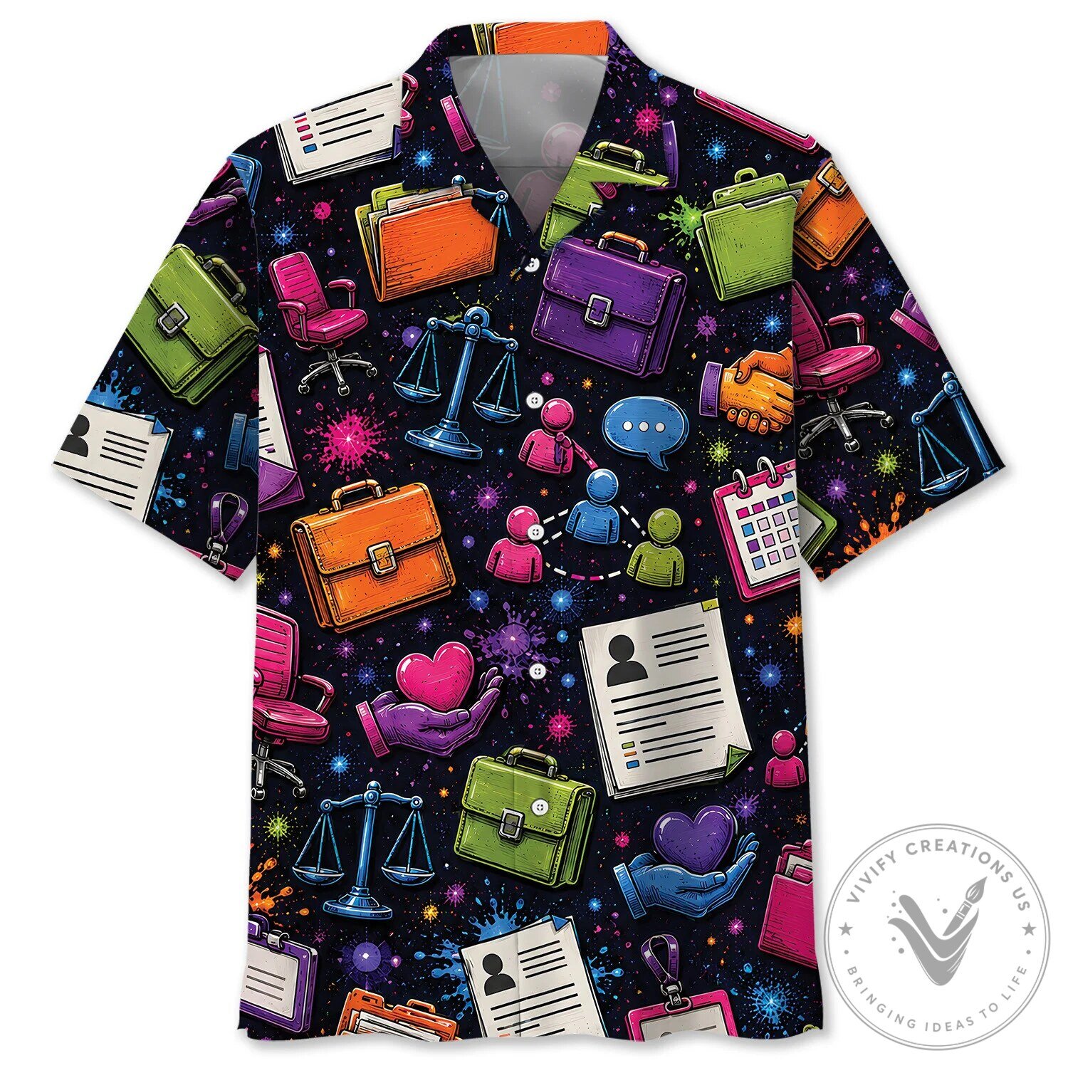 Human Resources Colorful Briefcase Scales Handshake Hawaiian Shirt