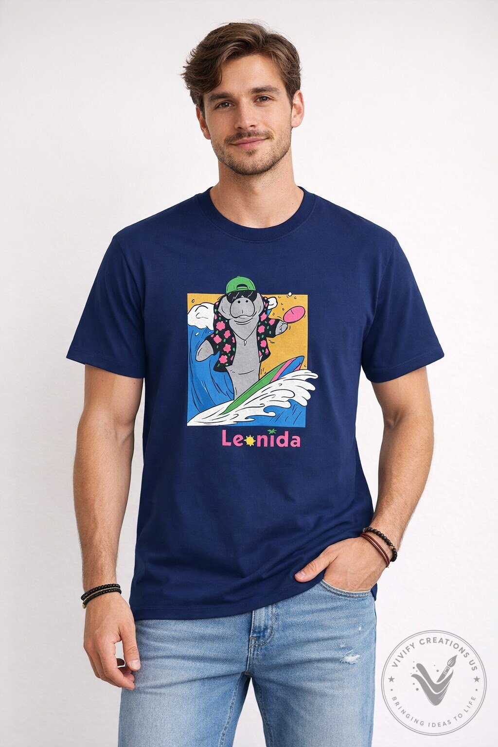 GTA 6 Jason Leonida Shirt Surfing Manatee Graphic T-Shirt - Vice City Gaming Tee GTA 6 Jason Leonida Surfing Manatee Vice City Gaming T-Shirt – image 2 of 3