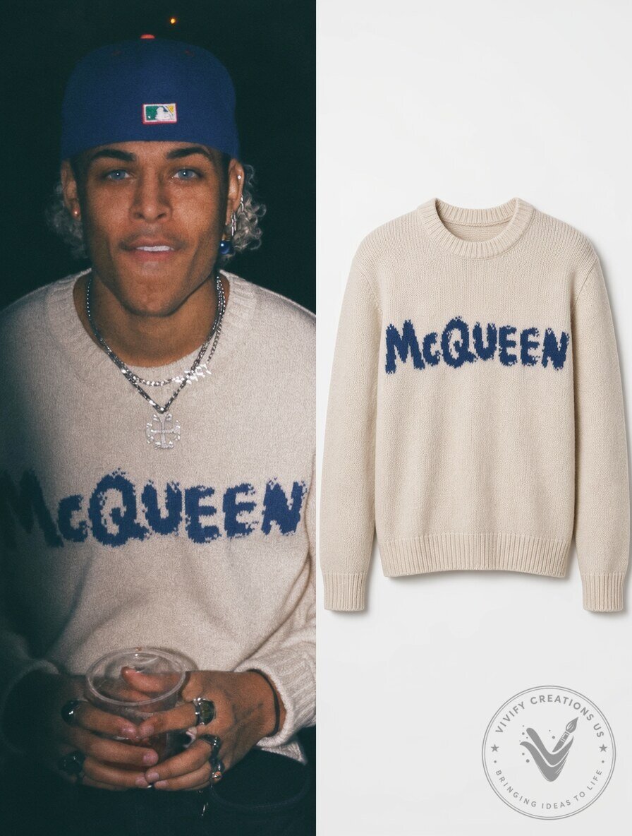 McQueen Style Graffiti Beige Knit Sweater Viral X Streetwear