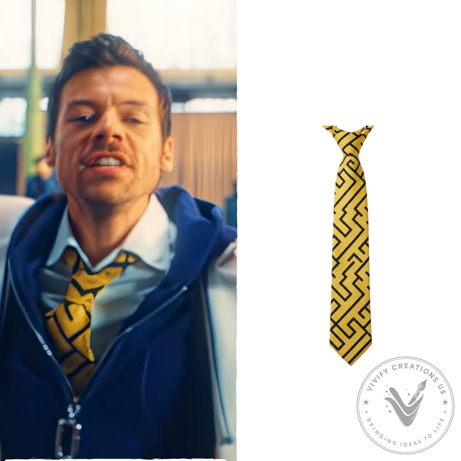 Harry Styles Dance No More Yellow Geometric Necktie