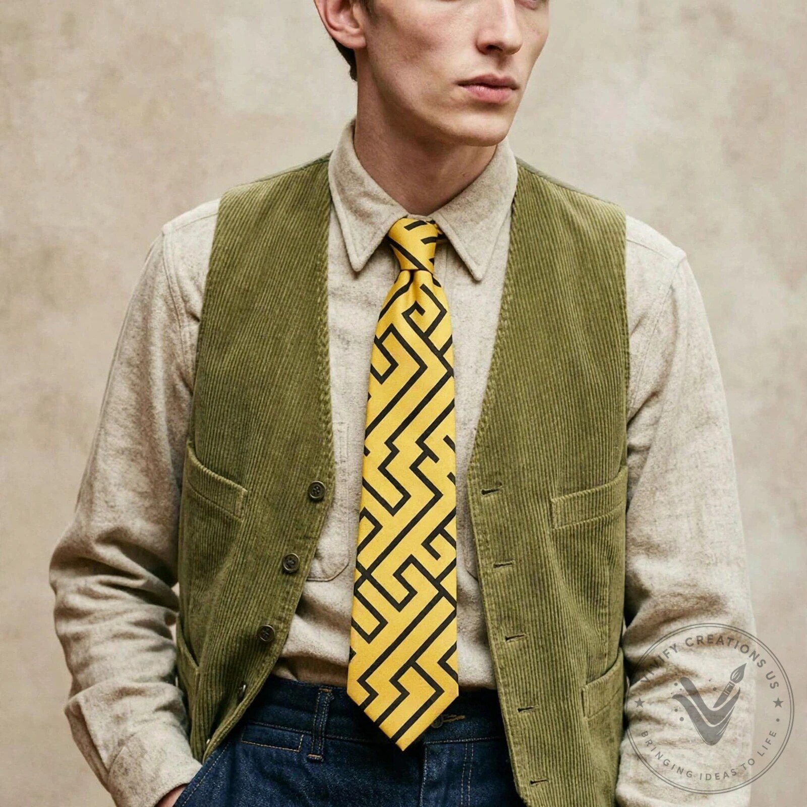 Harry Styles Dance No More Yellow Geometric Necktie 5 Harry Styles Dance No More Yellow Geometric Necktie