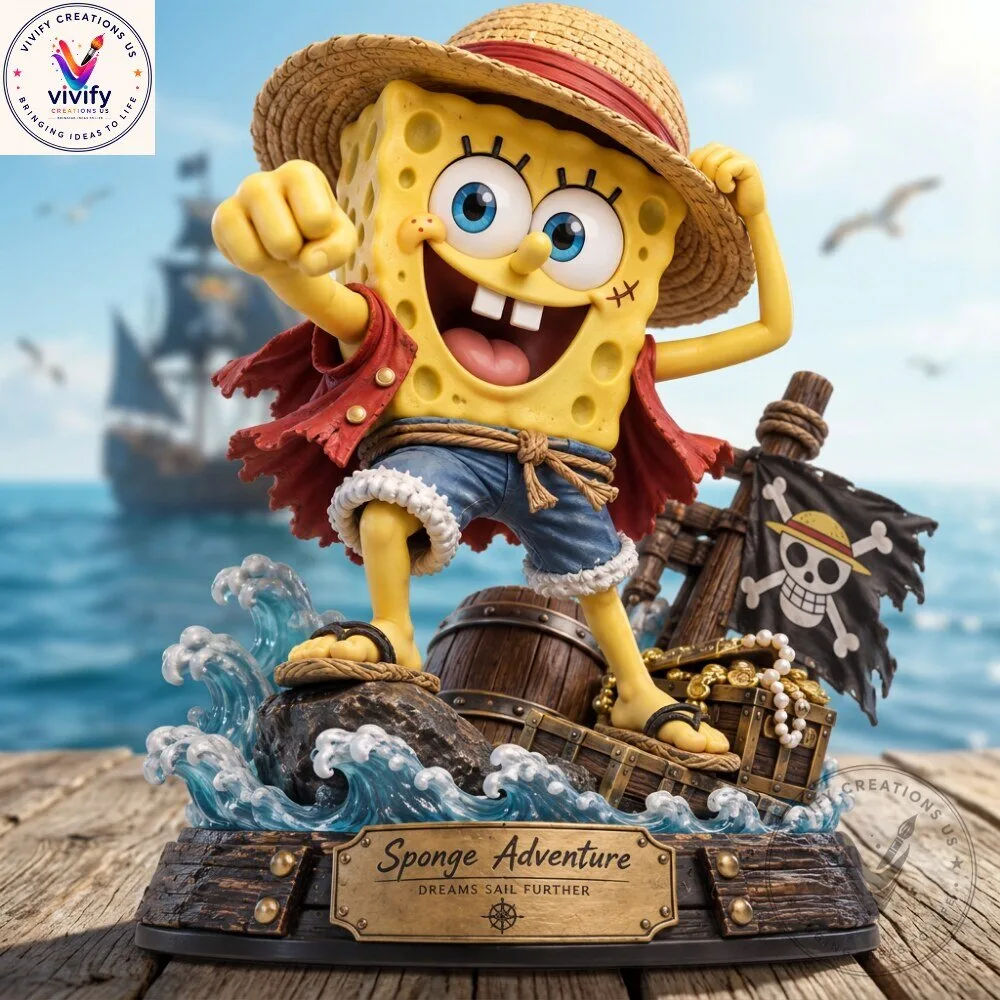 SpongeBob x One Piece Luffy Pirate Anime Collectible Figure