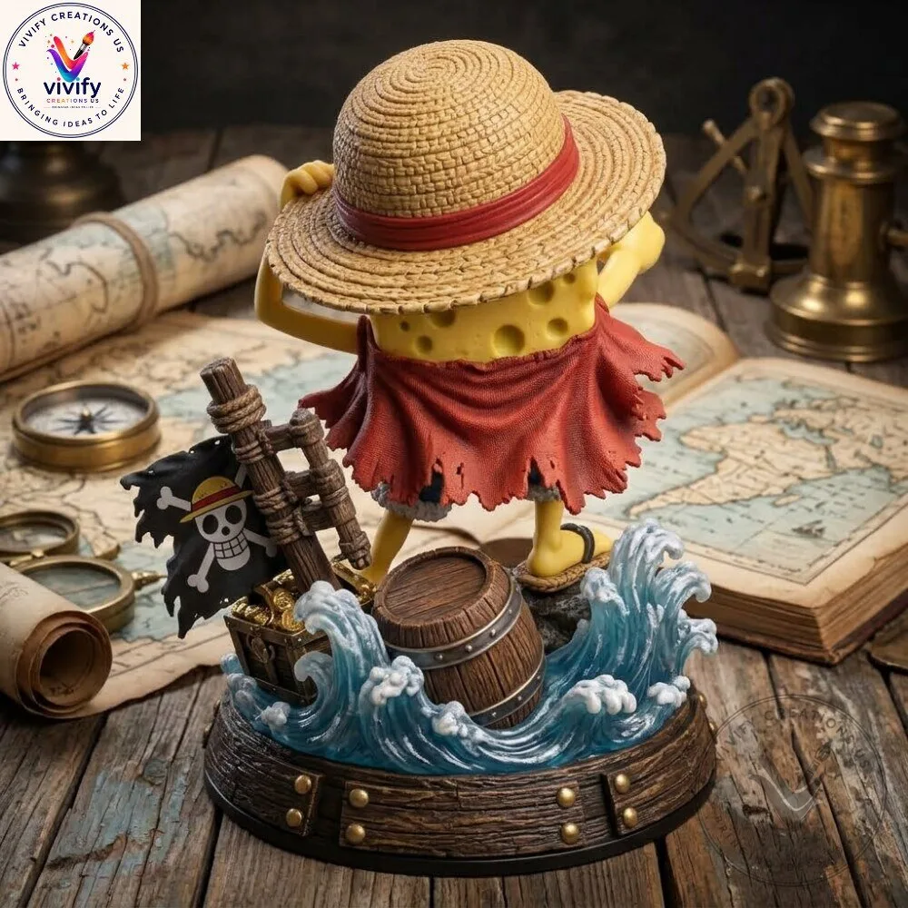 SpongeBob x One Piece Luffy Pirate Anime Collectible Figure 6 SpongeBob x One Piece Luffy Pirate Anime Collectible Figure