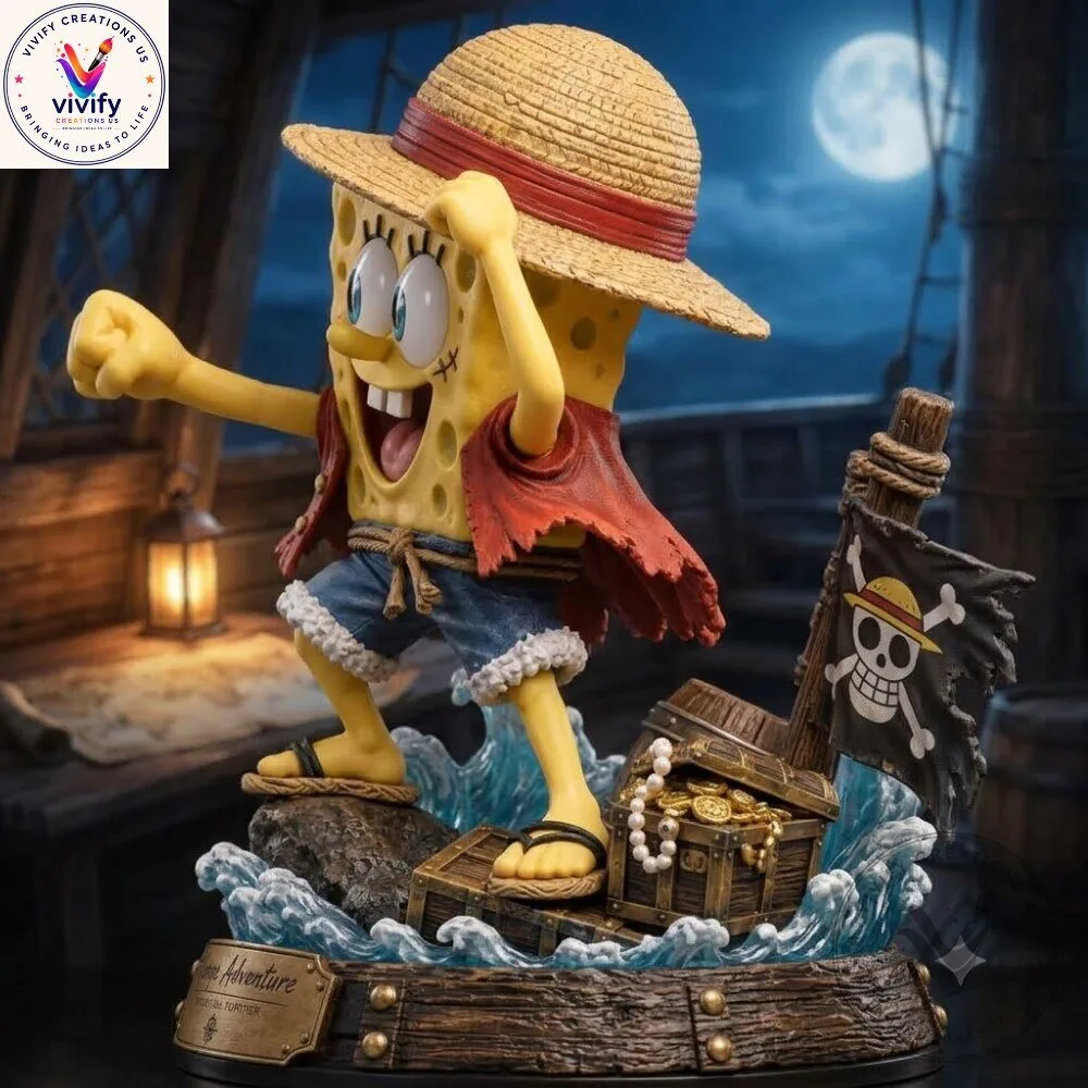 SpongeBob x One Piece Luffy Pirate Anime Collectible Figure 7 SpongeBob x One Piece Luffy Pirate Anime Collectible Figure
