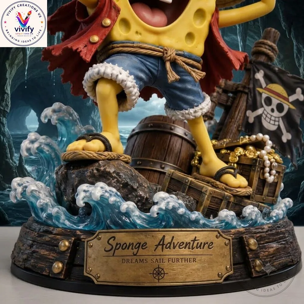 SpongeBob x One Piece Luffy Pirate Anime Collectible Figure 8 SpongeBob x One Piece Luffy Pirate Anime Collectible Figure