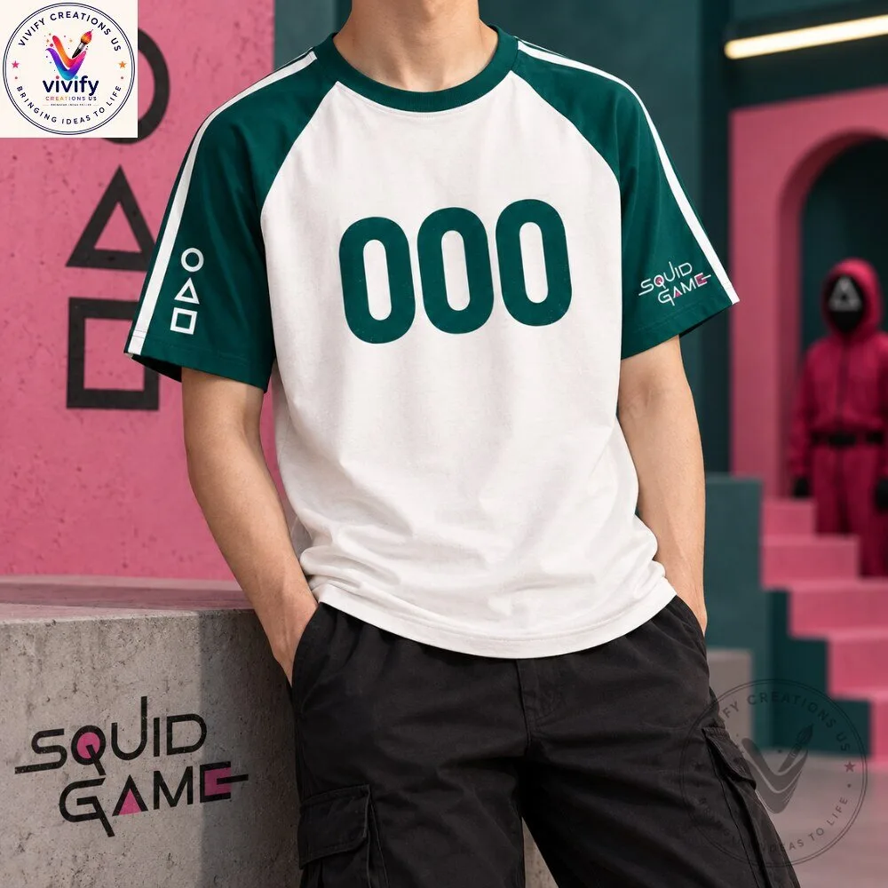 Squid Game Player Custom Number Green Raglan T-Shirt
