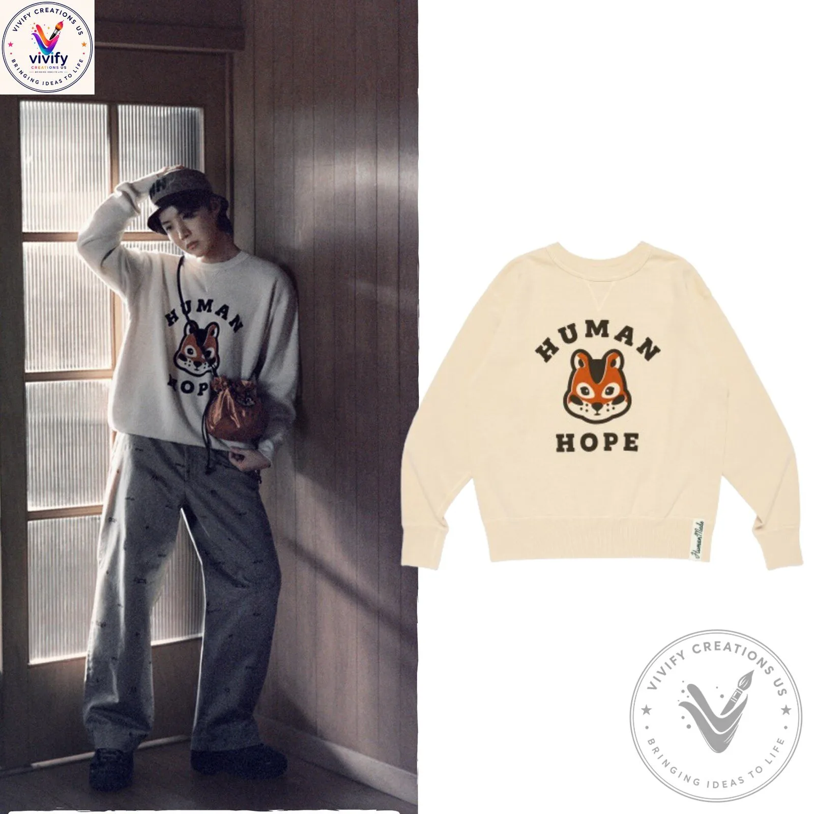 BTS J-Hope x Human Made Hope Cream Sweatshirt