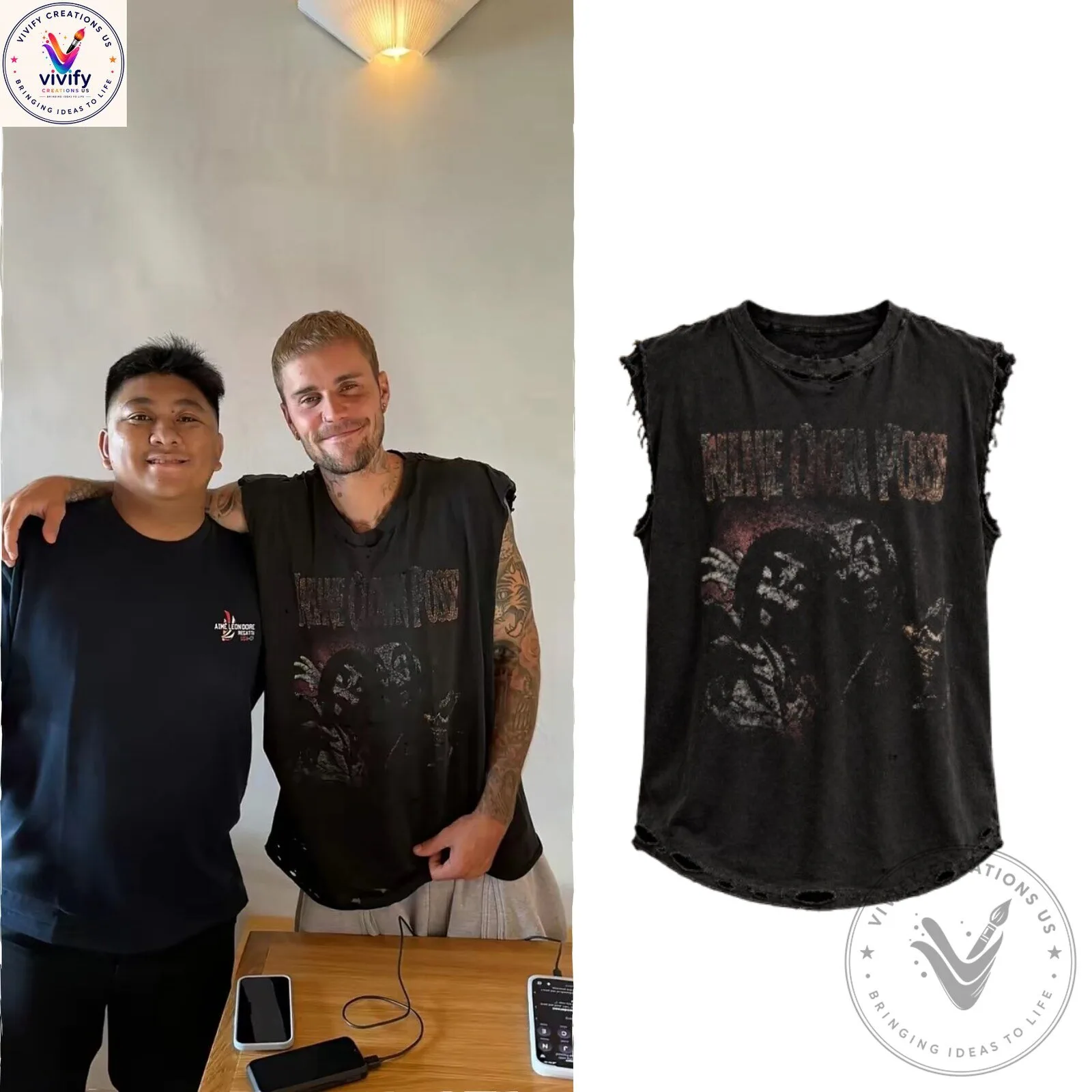 Justin Bieber Nine Inch Nails Distressed Vintage Tank Top