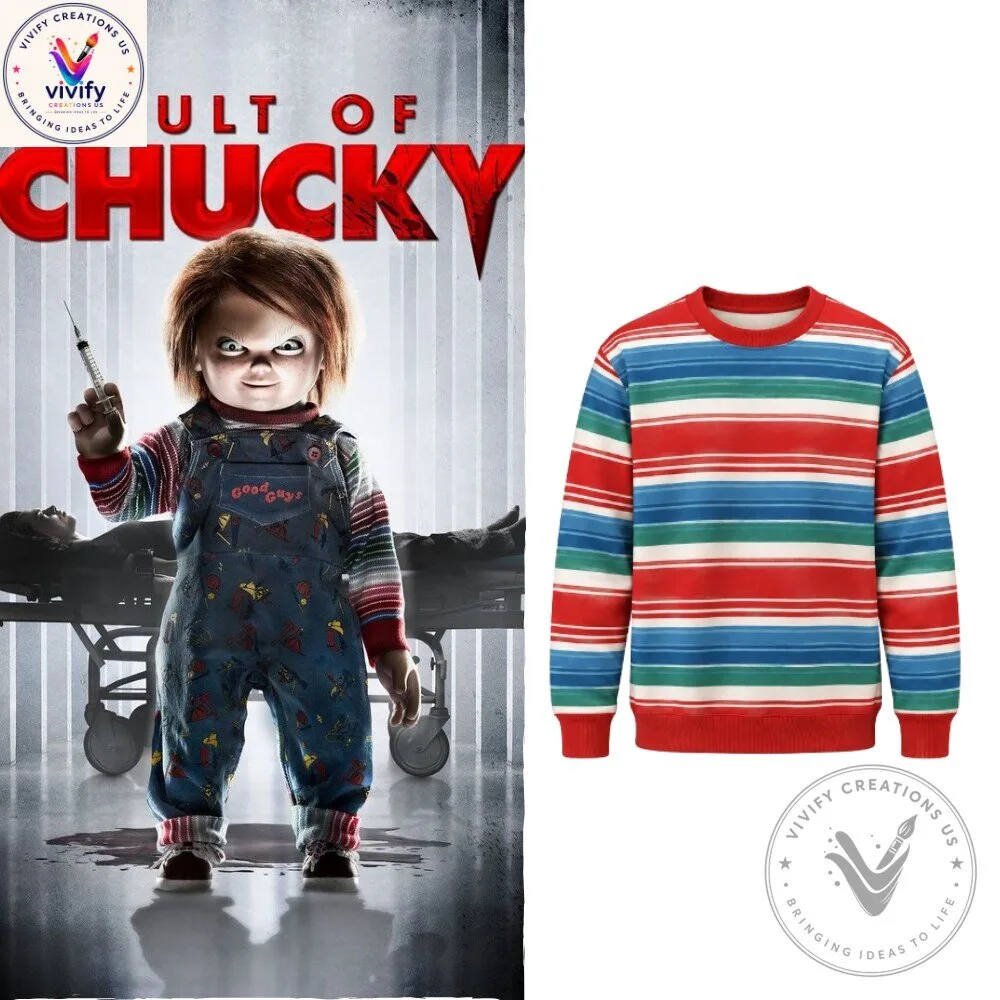 Chucky Inspired Horror Sweatshirt Creepy Doll Halloween Crewneck Pullover