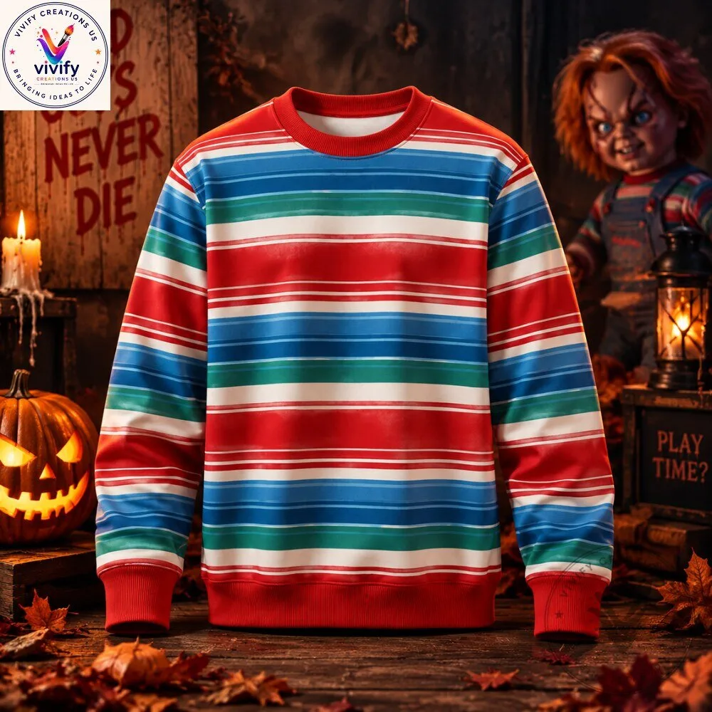 Chucky Inspired Horror Sweatshirt Creepy Doll Halloween Crewneck Pullover 5 Chucky Inspired Horror Sweatshirt Creepy Doll Halloween Crewneck Pullover