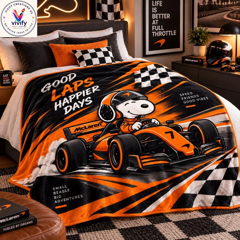 Snoopy McLaren F1 Fleece Blanket - Soft F1 Bedding Blanket