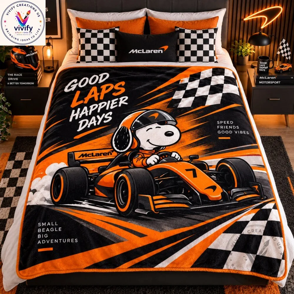 Snoopy McLaren F1 Fleece Blanket - Soft F1 Bedding Blanket 5 Snoopy McLaren Fleece Blanket - Soft F1 Bedding Blanket