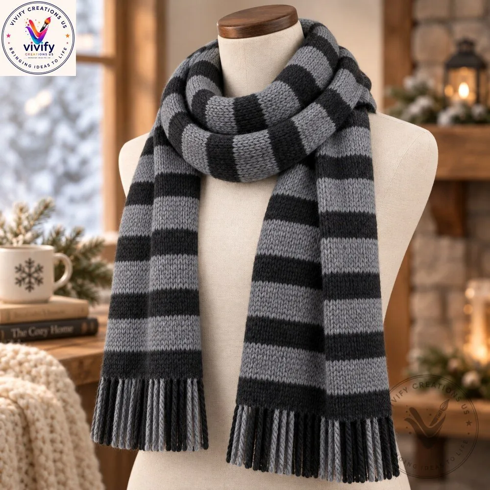 Despicable Me Handmade Gru Scarf - Grey & Black Striped Scarf