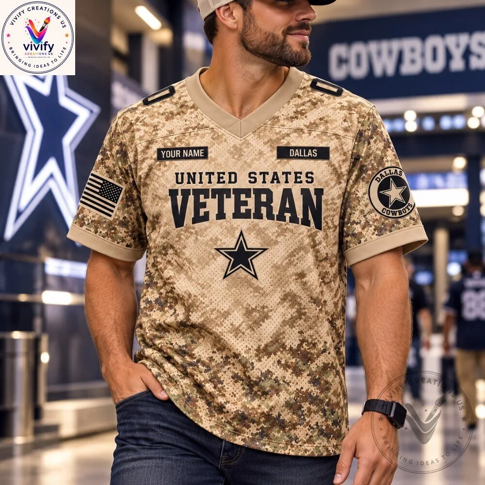 Dallas Cowboys Veteran Camo Jersey Shirt 2026 - Military Football Jersey with American Flag Patch 7 Dallas Cowboys Veteran Camo Jersey Shirt 2026 - Military Football Jersey with American Flag Patch