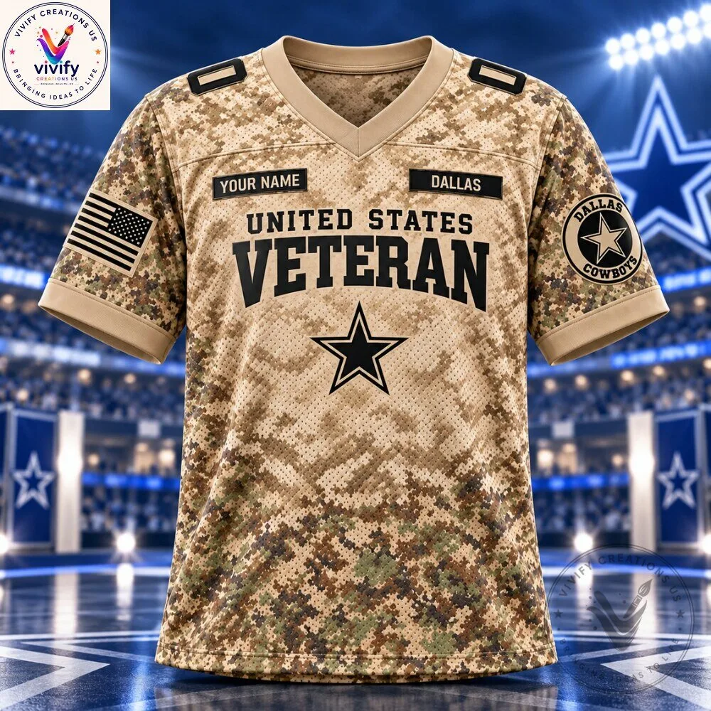 Dallas Cowboys Veteran Camo Jersey Shirt 2026 - Military Football Jersey with American Flag Patch 8 Dallas Cowboys Veteran Camo Jersey Shirt 2026 - Military Football Jersey with American Flag Patch