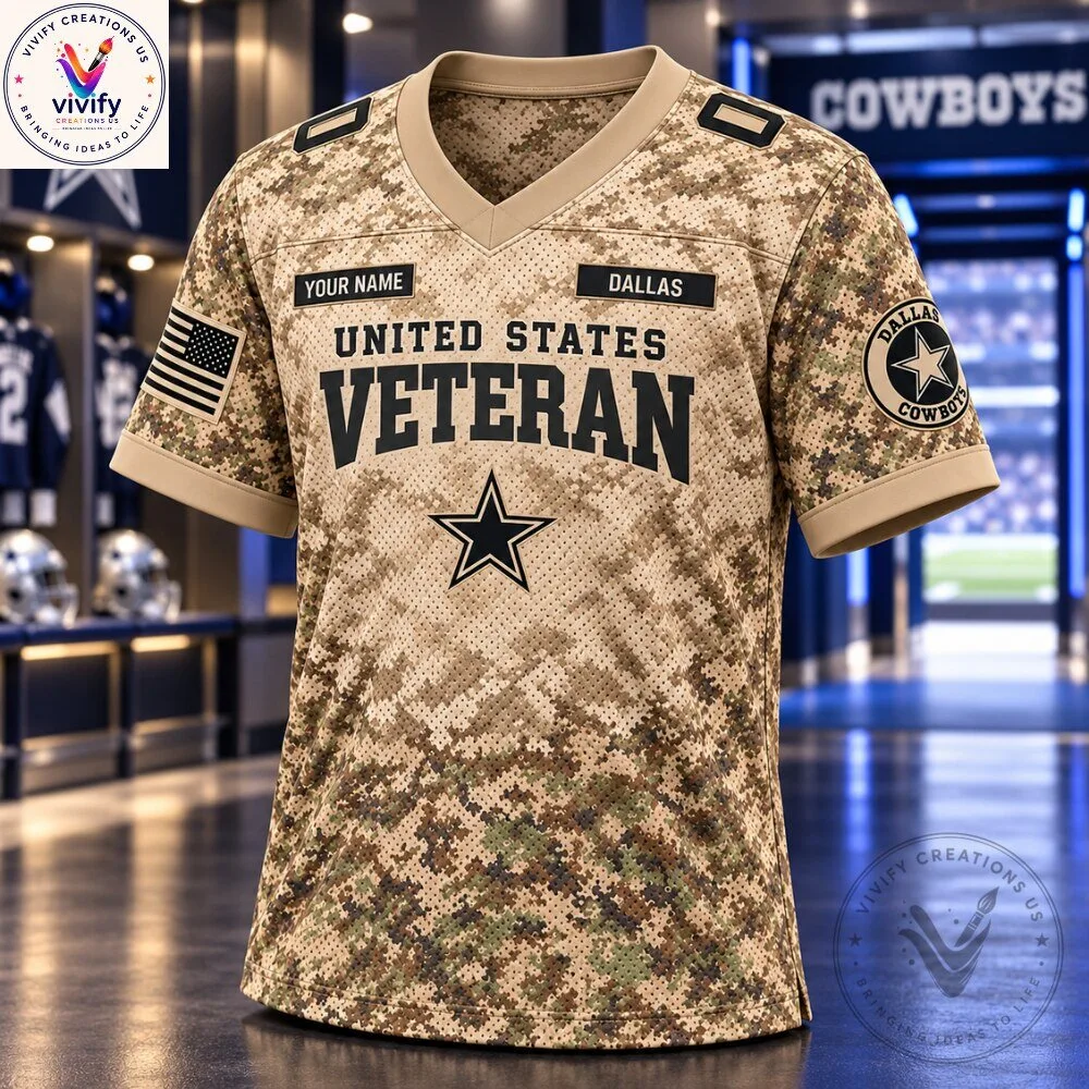 Dallas Cowboys Veteran Camo Jersey Shirt 2026 - Military Football Jersey with American Flag Patch 9 Dallas Cowboys Veteran Camo Jersey Shirt 2026 - Military Football Jersey with American Flag Patch