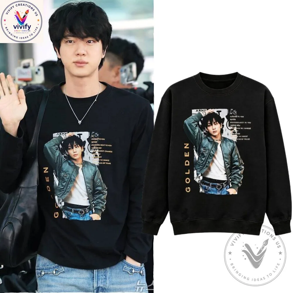 BTS Jungkook Golden Graphic Black Crewneck Sweatshirt