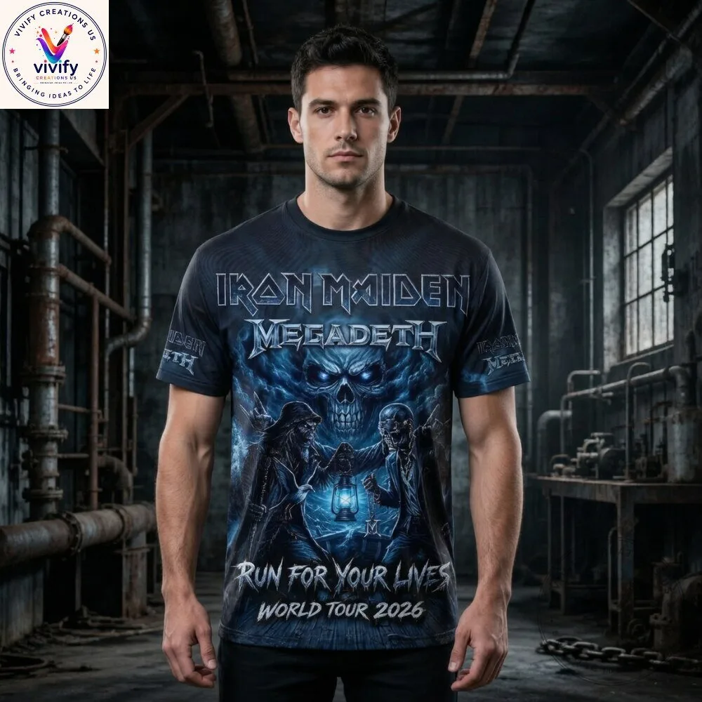 Iron Maiden 2026 Magadeth World Tour Run For Your Lives T-Shirt with Graphic Print 3 Iron Maiden 2026 Magadeth World Tour Run For Your Lives T-Shirt with Graphic Print