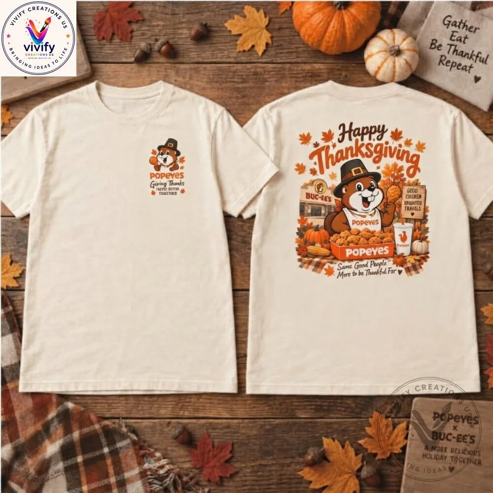 Popeyes x Thanksgiving Beaver Character Fall Holiday T-Shirt with Graphic Print