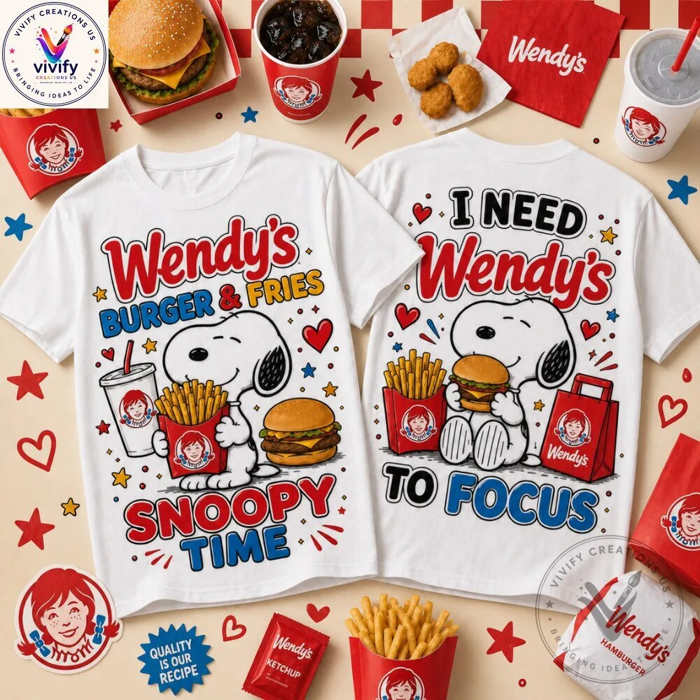 Wendys Snoopy Burger And Fries T-Shirt with Graphic Print