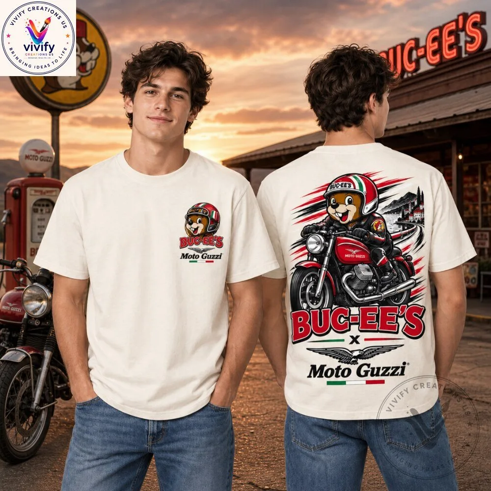 Buc-ee's Moto Guzzi Mascot Racing T-Shirt with Graphic Print